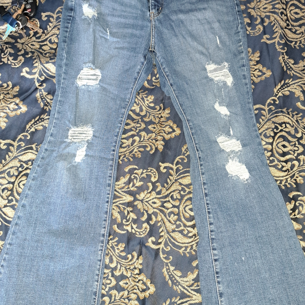 Levi's Blue Flare Wide Leg Jeans Distressed